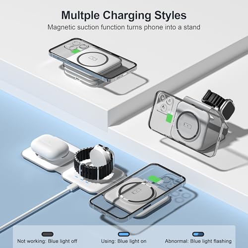 UCOMX 3 in 1 Charging Station for Multple Devices,Foldable 3 in 1 Wireless Charger for Travel,Nano Wireless Charging Station for iPhone16 15 14 13 12 Pro Max/Watch 10 9 8 7 6 5 4 3 Ultra/AirPod Pro