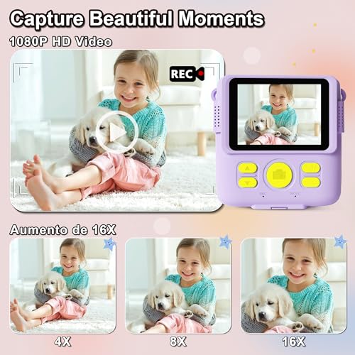 GKTZ Instant Print Camera for Kids - 1080P HD Instant Print Photo - Christmas Birthday Gifts for Age 4 5 6 7 8 9 10 Girls Boys - Portable Toy with 3 Rolls Photo Paper, 32GB Card, Color Pens - Purple