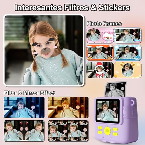 GKTZ Instant Print Camera for Kids - 1080P HD Instant Print Photo - Christmas Birthday Gifts for Age 4 5 6 7 8 9 10 Girls Boys - Portable Toy with 3 Rolls Photo Paper, 32GB Card, Color Pens - Purple