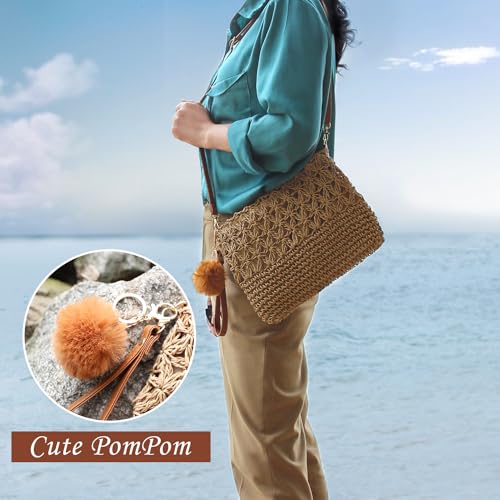 Straw Crossbody Bags Women Summer Woven Shoulder Purse Beach Wristlet Zipper