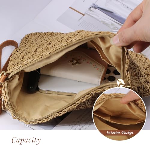 Straw Crossbody Bags Women Summer Woven Shoulder Purse Beach Wristlet Zipper