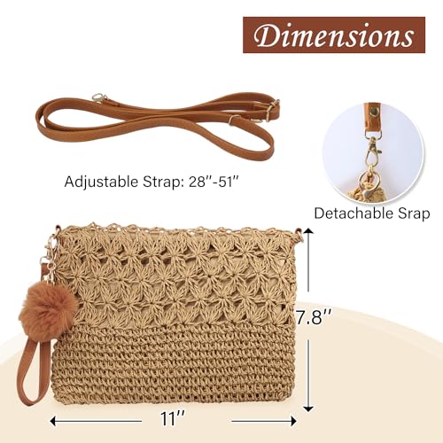 Straw Crossbody Bags Women Summer Woven Shoulder Purse Beach Wristlet Zipper