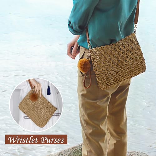 Straw Crossbody Bags Women Summer Woven Shoulder Purse Beach Wristlet Zipper