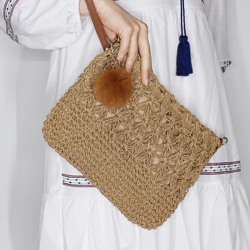 Straw Crossbody Bags Women Summer Woven Shoulder Purse Beach Wristlet Zipper