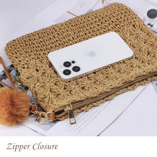 Straw Crossbody Bags Women Summer Woven Shoulder Purse Beach Wristlet Zipper