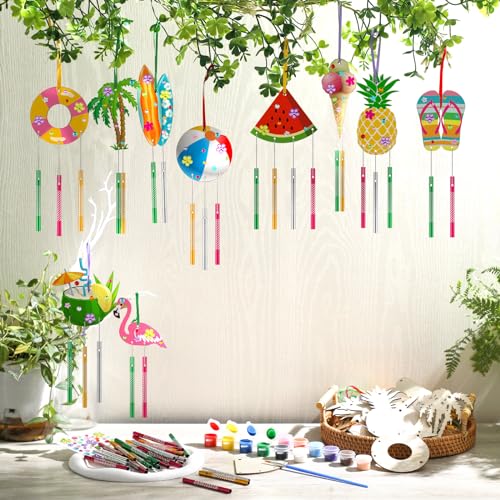 JellyArch 30 Pack Summer Wind Chime Making Kit for Kids, Summer Beach Fruit DIY Wind Chime Wooden Crafts Ornaments for Girls and Boys Activity Birthday Summer Decoration