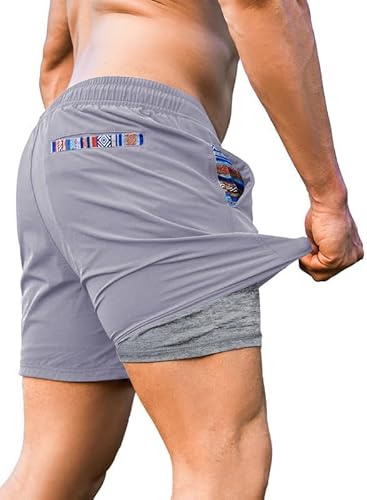 JMIERR Men's 2 in 1 Hybrid Shorts Summer Quick Dry Running Athletic Stretch Gym Beach Short with Compression Liner