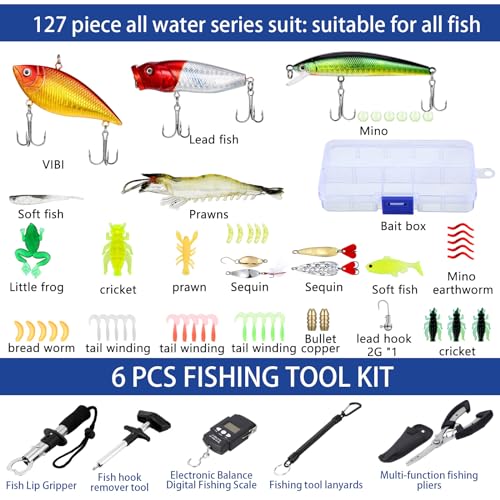 Sosation 482 Pcs Summer Fishing Gear and Equipment Set Men Fishing Accessories Kit Fish Hook Remover Tools Kit Fishing Backpack Fishing Lures Kit for Saltwater Fishing Gifts