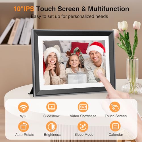 WiFi Digital Picture Frame 10 Inch Smart Digital Photo Frame Electronic with IPS Touch Screen, 16GB Storage, Auto-Rotate, Slideshow, Easy Setup to Share Photos or Videos via Free App from Anywhere