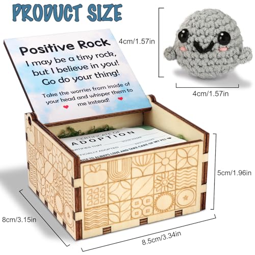 ARTINAEL Adopt a Desk Pet - Positive Mini Rock Friend: Cute Interactive Crochet Doll Companion for All Ages - Emotional Worry Buddy for Home or Office, Funny Novelty Gift Ideas.