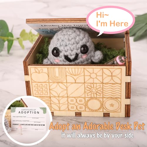 ARTINAEL Adopt a Desk Pet - Positive Mini Rock Friend: Cute Interactive Crochet Doll Companion for All Ages - Emotional Worry Buddy for Home or Office, Funny Novelty Gift Ideas.