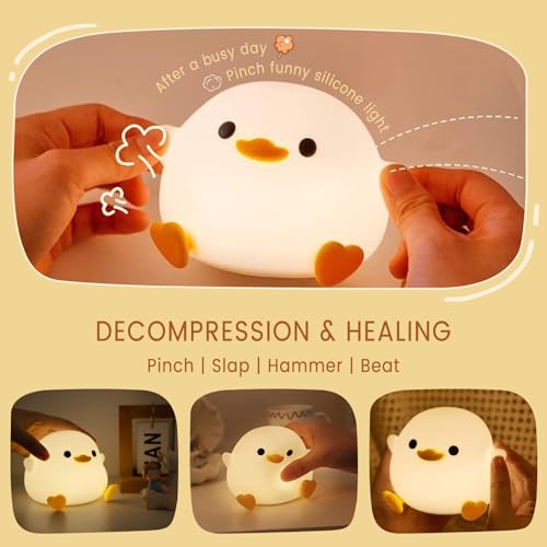 FAMIDUO Duck Lamp, Cute Pea Duck Night Light, 2 Levels Dimmable Ducky Night Lamp, LED Squishy Animal Light for Kids Sleep, Rechargeable Bedside Touch Silicone Lamp, Unique Dorm Decor Gift Toy