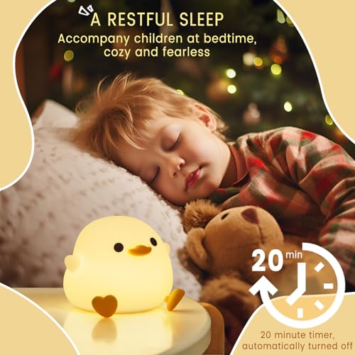 FAMIDUO Duck Lamp, Cute Pea Duck Night Light, 2 Levels Dimmable Ducky Night Lamp, LED Squishy Animal Light for Kids Sleep, Rechargeable Bedside Touch Silicone Lamp, Unique Dorm Decor Gift Toy