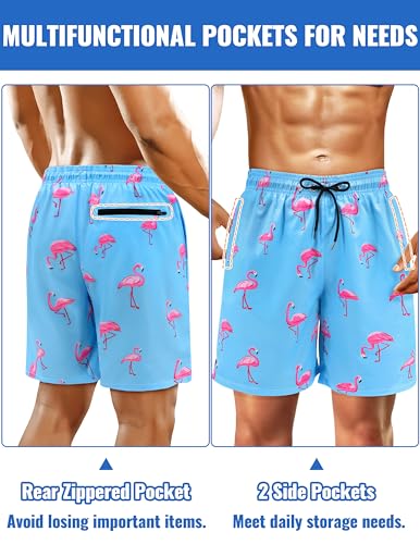 Mens Swim Trunks with Compression Liner Mens Bathing Suit 7 Inch Inseam Quick Dry Mens Board Shorts Men's Swimwear Men