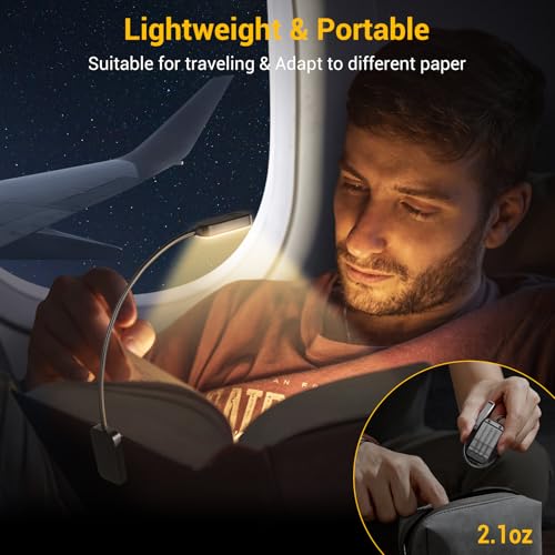 Book Light 2 Pack, Rechargeable Reading Lights for Books in Bed-Eye Caring 3 Colors, Stepless Dimming, 360° Flexible Studying Small Desk Lamp, Lightweight Clip-on LED Night Light for Book Lovers, Kids