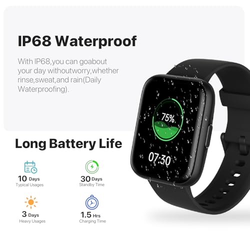 Smart Watch for Men Women - Answer/Make Calls/Quick Reply/AI Voice Assistant, 1.83" for Android iPhone Samsung Compatible IP68 Smartwatch Blood Oxygen Heart Rate Fitness Tracker (Black, 1.83")