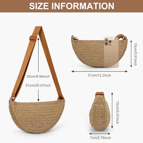 Straw Crossbody Bag Woven Purses for Women 2024 Summer Beach Straw Purse Fashion Handmade Shoulder Bag Crochet Purse