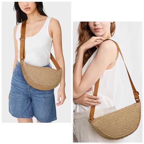 Straw Crossbody Bag Woven Purses for Women 2024 Summer Beach Straw Purse Fashion Handmade Shoulder Bag Crochet Purse