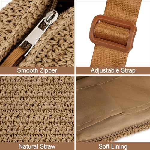 Straw Crossbody Bag Woven Purses for Women 2024 Summer Beach Straw Purse Fashion Handmade Shoulder Bag Crochet Purse