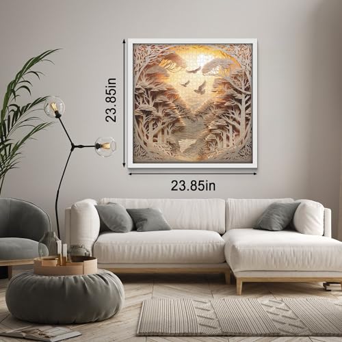 Forest Sunset Puzzles for Adults 1000 Pieces, Difficult Challenge Tree of Life Jigsaw Puzzles, Autostereoscopy River Scene Paper Art Puzzles as Wall Decor