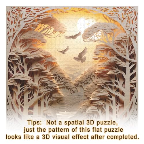 Forest Sunset Puzzles for Adults 1000 Pieces, Difficult Challenge Tree of Life Jigsaw Puzzles, Autostereoscopy River Scene Paper Art Puzzles as Wall Decor