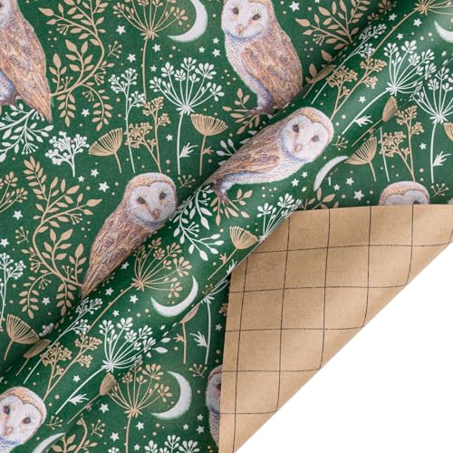 RUSPEPA Christmas Kraft Wrapping Paper - Owl, Reindeer, Christmas Ball and Text Design - 4 Rolls - 30 inches x 10 feet per Roll