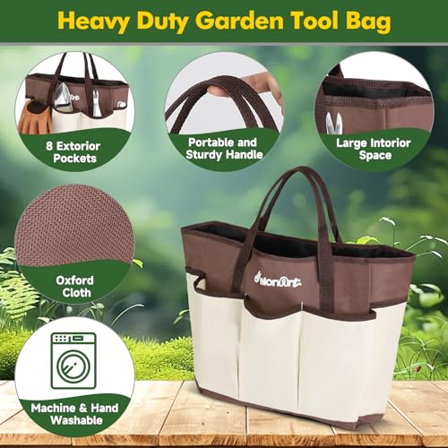 MelonArt Garden Tool Set,10 Pcs Heavy Duty Gardening Hand Tool Kit for Women Aluminum with Non Slip Ergonomic Handle, Storage Tote Bag and Gardening Gloves, Ideal Gifts for Women and Men