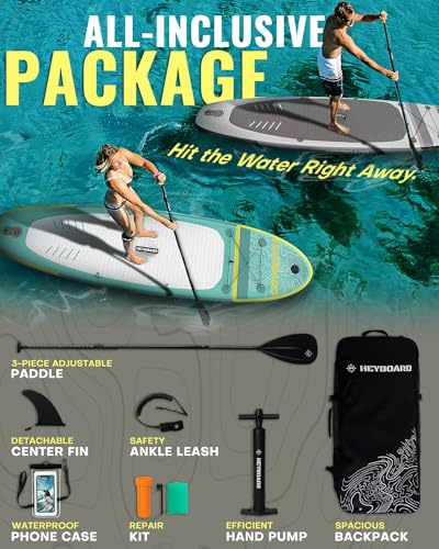 2-Pack HEYBOARD Inflatable Stand Up Paddle Board 10'6"x32"x6" Grey & Mint Green Patterned