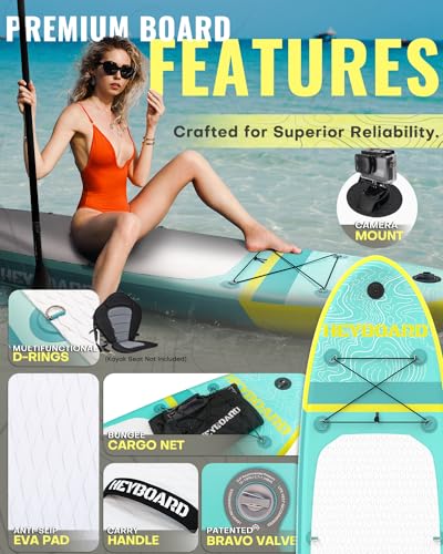 2-Pack HEYBOARD Inflatable Stand Up Paddle Board 10'6"x32"x6" Grey & Mint Green Patterned