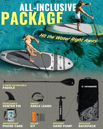 2-Pack HEYBOARD Inflatable Stand Up Paddle Board 10'6"x32"x6" Grey & Mint Green Patterned