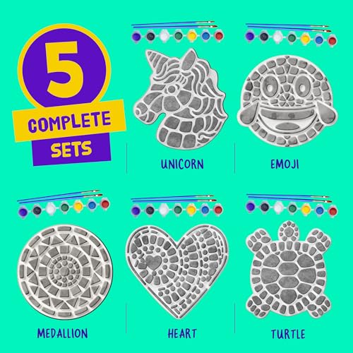 Stepping Stones Painting Kit for Kids - Outdoor Crafts - Paint 5 Garden Stone - Unicorn Craft Kits for Boys, Girls Ages 6-12 - Gifts for Boy, Girl Age 6, 7, 8, 9, 10 + Year Old - Summer Gift Ideas