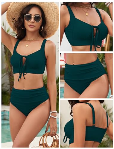 ZAFUL Womens High Waisted Bikini Two Piece Tummy Control Swimsuits Lace Up Front Retro Bathing Suits with Ruched Bottom