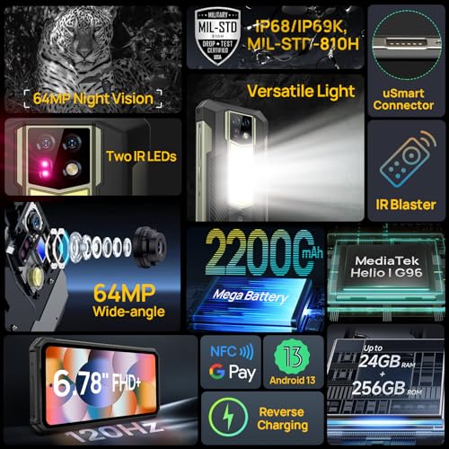 Ulefone Armor 24 & Endoscope E01 Rugged Phones 1000LM Camping Light IP68/69K, 22000mAh(66W), MTK Helio G96 24GB+256GB, 64MP+64MP Night Vision Camera, 6.78" FHD+ Corning Gorilla Screen, IR Blaster