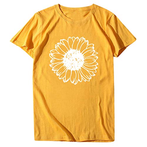 Women Summer Tops 2024 Trendy Causal Cute Flower Printed Tee Tops Loose Fit Crew Neck Short Sleeve Graphic Tshirts