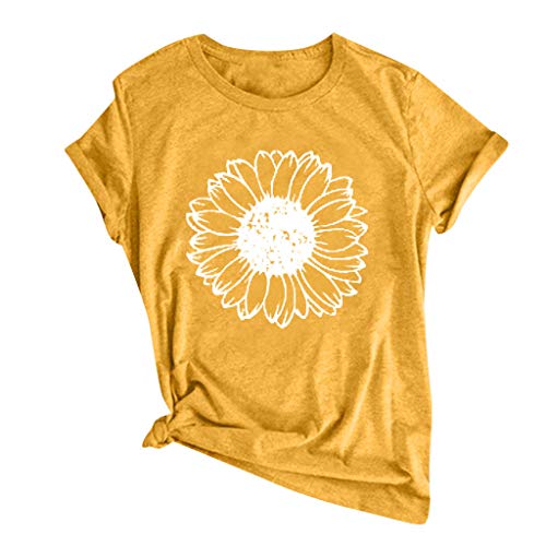 Women Summer Tops 2024 Trendy Causal Cute Flower Printed Tee Tops Loose Fit Crew Neck Short Sleeve Graphic Tshirts