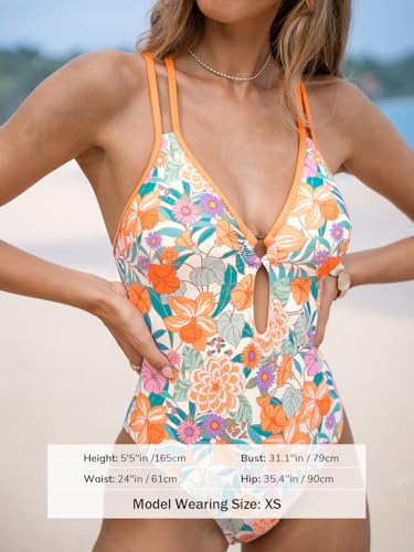 CUPSHE Women's One Piece Swimsuit Plunging V Neck Bathing Suit Front Keyhole Cutout O Ring Crisscross Strappy Back