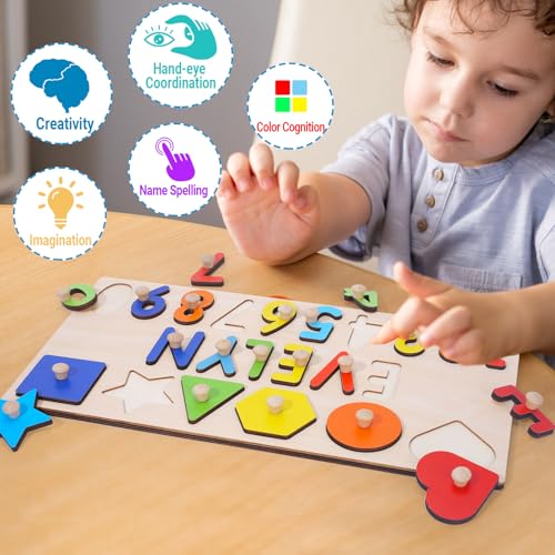 Name Puzzle for Kids Personalized, Montessori Learning Toddler Toys for Boy Girl Alphabet Puzzle, 1st Birthday Girl Gifts, Personalized Baby Gifts for 1+ Year Old Boys Christmas Baby Gifts