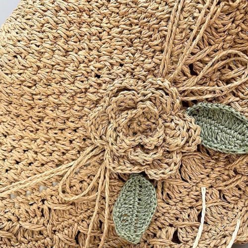 Elegant Crochet Straw Hat with Ruffle Detail, 2024 Summer New Womens Vintage Ruffle Bowknot Straw Hat, Uv Protection