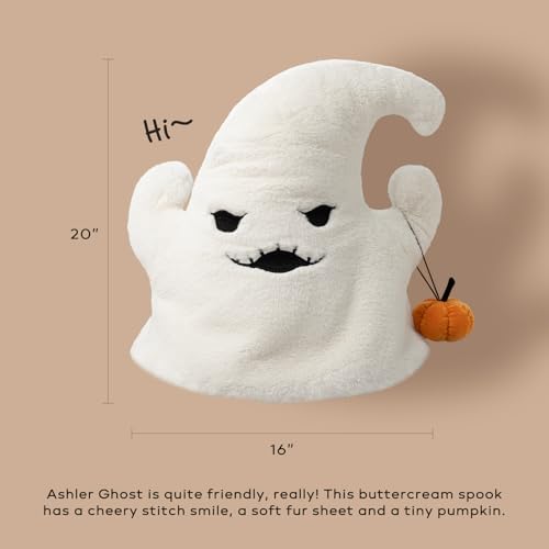 Ashler Ghost Pillows, Cute Ghost Shaped Throw Pillows, White Ghost Halloween Pillows for Happy Halloween Decorative Gifts, Ghost with Pumpkin Pillow Decor 20x16 inches