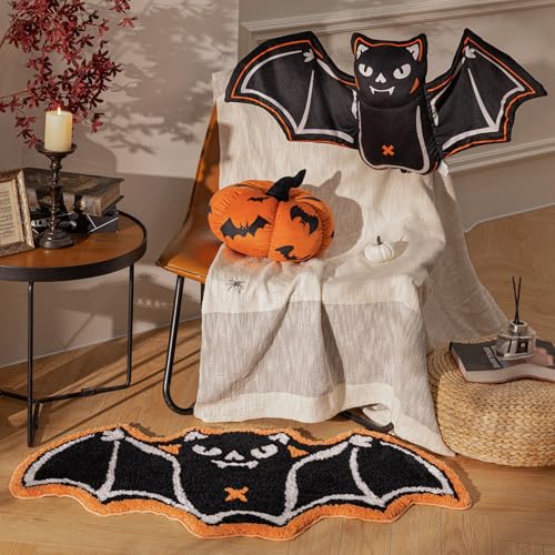 Ashler Bat Pillows for Happy Halloween, Black Bat Shaped Throw Pillow, Cute Stylable Bat Halloween Pillow for Room Decorative, 15.5x37 inches Cushion