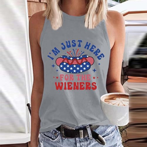 Womens Tank Tops 4th of July Tshirts for Women I'm Just Here Wieners Sleeveless Tank Tee Shirts Summer Crewneck Tunic