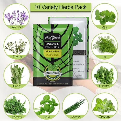 Herb Garden Kit Indoor Herb Garden Starter Kit - 10 Variety Herbs Kitchen Window Herb Garden Planter Indoor & Outdoor Growing Kit for Windowsill Countertop - Unique Gardening Gift for Women