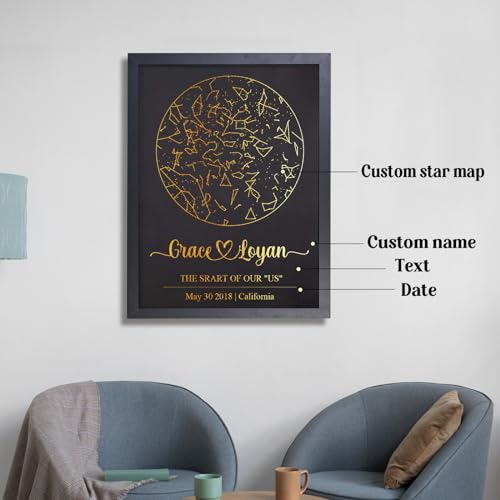 Custom Star Map with Dates & Place, Circular Star Map Anniversary Gifts for Him and Her, Custom Poster Special Occasion Star Chart Wall Art - Great Anniversary, Engagement, Wedding Romantic Gift