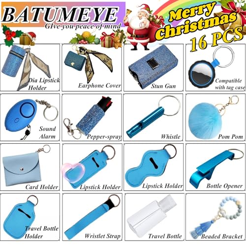 BATUMEYE Gift Set for Woman with Bottle Opener, Card Holder, Wristlet Strap, Whistle, Travel Bottle Holder(Bag Blue)