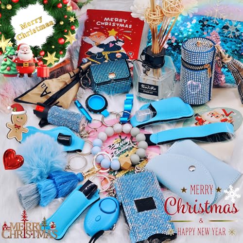 BATUMEYE Gift Set for Woman with Bottle Opener, Card Holder, Wristlet Strap, Whistle, Travel Bottle Holder(Bag Blue)