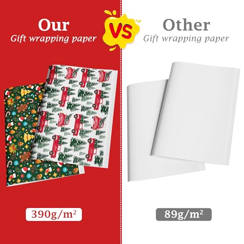 OHOME Christmas Wrapping Paper - Christmas Decorations | Christmas Gift Bags | Red, Green and White Christmas Tissue Paper -Christmas Gifts for Kids Men Women | Christmas Party Favors,29" x 42"