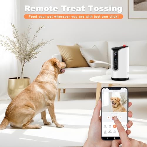 Fexfor 2K Pet Camera Security Dogs Camera, On-Device AI Tracking and Pet Monitoring, 360° View, with Treat Dispenser, Local Storage, 2-Way Audio, Phone App, Motion Alert