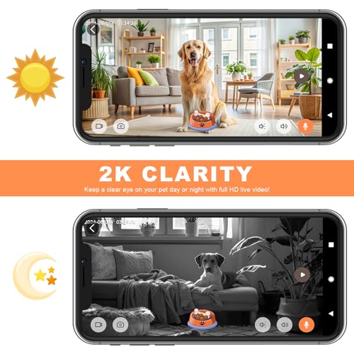 Fexfor 2K Pet Camera Security Dogs Camera, On-Device AI Tracking and Pet Monitoring, 360° View, with Treat Dispenser, Local Storage, 2-Way Audio, Phone App, Motion Alert