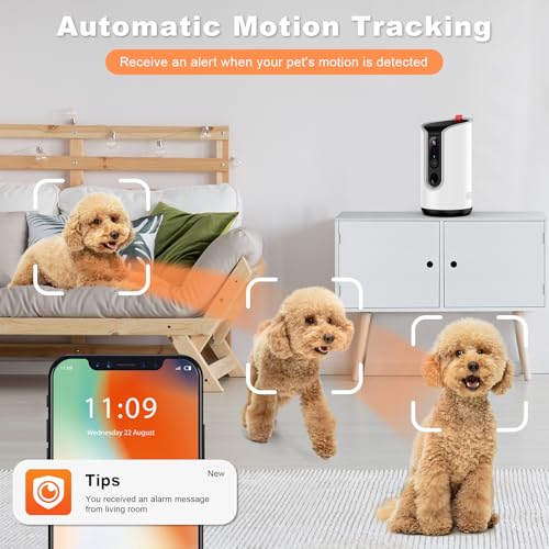 Fexfor 2K Pet Camera Security Dogs Camera, On-Device AI Tracking and Pet Monitoring, 360° View, with Treat Dispenser, Local Storage, 2-Way Audio, Phone App, Motion Alert