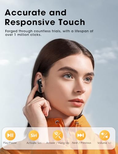 Wireless Earbuds, Bluetooth Ear Buds with Big Bass Stereo Sound, 48 Hours Playtime, Lightweight in-Ear Fit Earphones, IPX7, Hands-Free Calls with AI for iPhone, Android, Pad, Sports, Workout Black